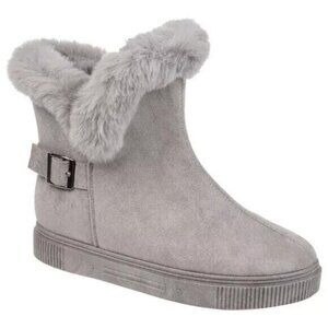 Journee Collection Women's Sibby Winter Ankle Boot Faux Fur Trim Grey Size 9